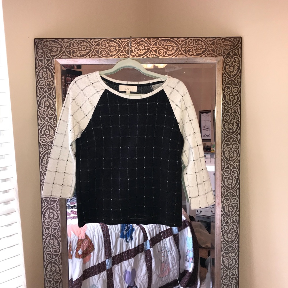 Loft navy and cream 3/4 length sweater